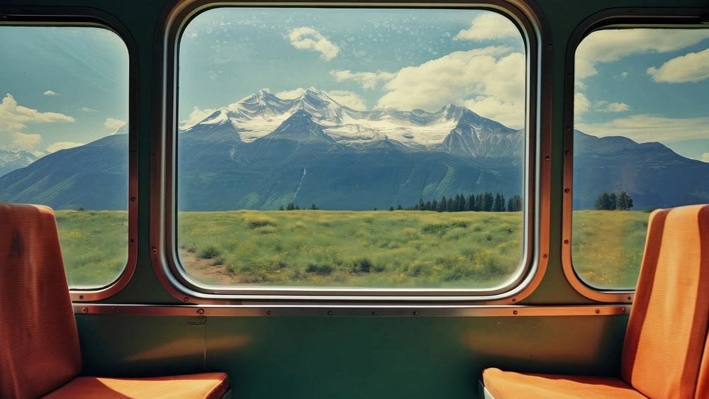 mountain view from trian window
